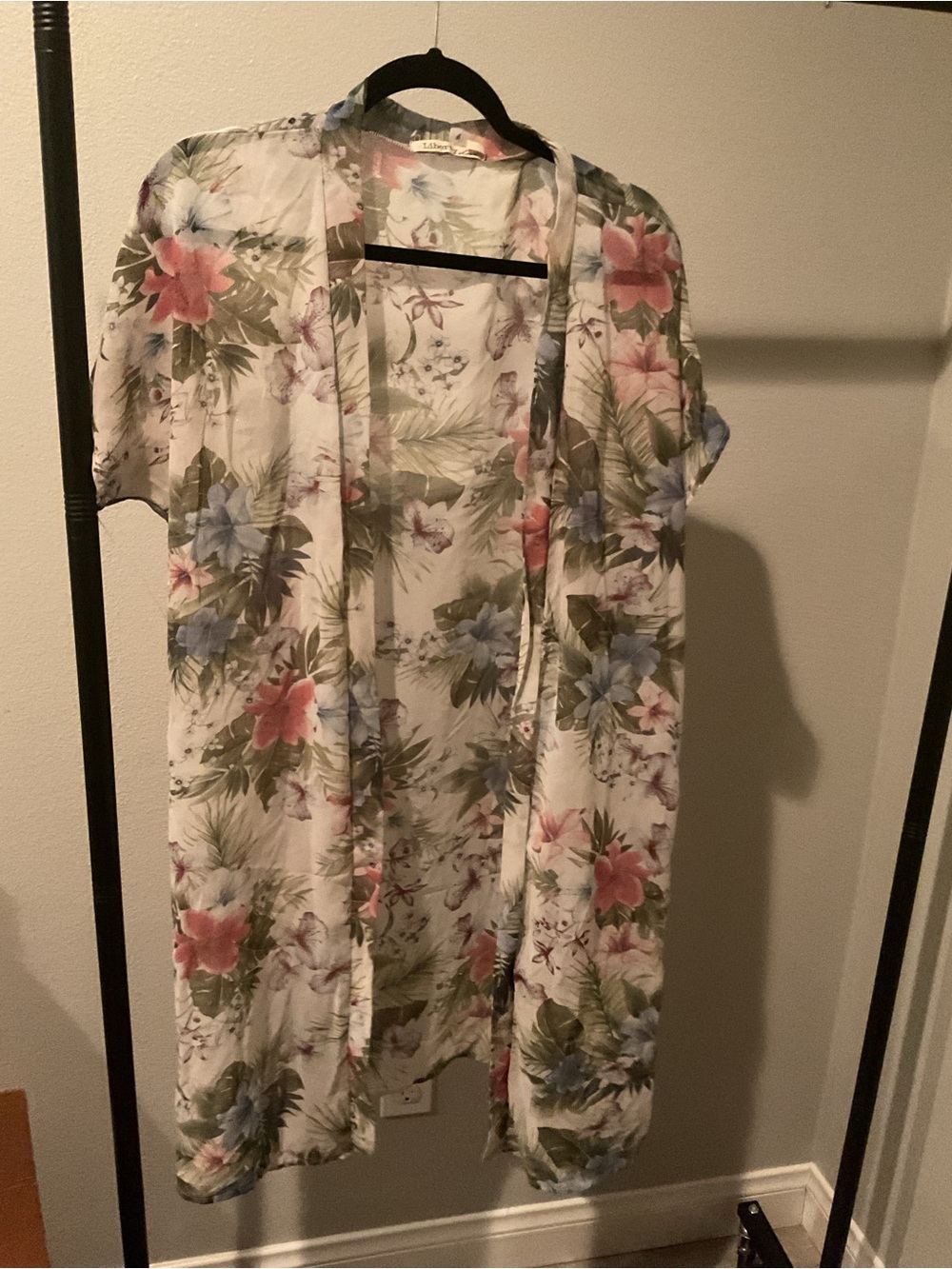 Liberty Love White Floral Kimono Tunic with Pink & Blue Blooms